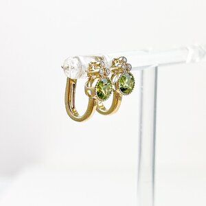 14k Yellow Gold Faceted Round Peridot Post Earrings w/Hinged Back Diamonds NWT